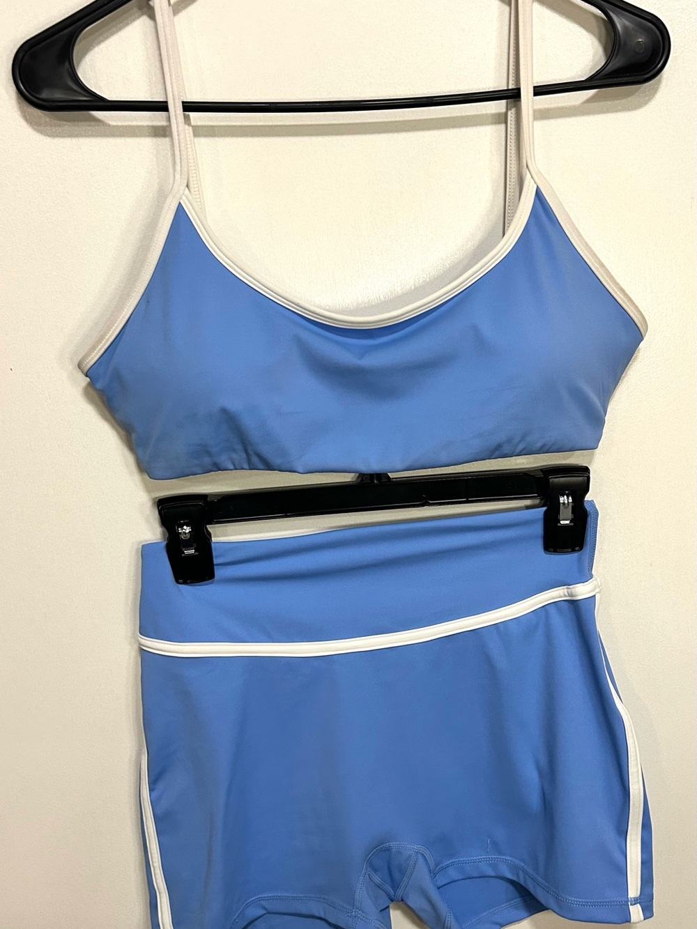 Blue Two-Piece Athletic Workout Set with White Trim